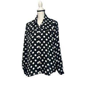 Belldini Los Angeles Women’s Button Down Printed Satin Shirt, Black/White, 1X